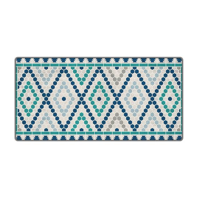 Teppich - Marokkanisches Fliesenmuster Türkis Blau