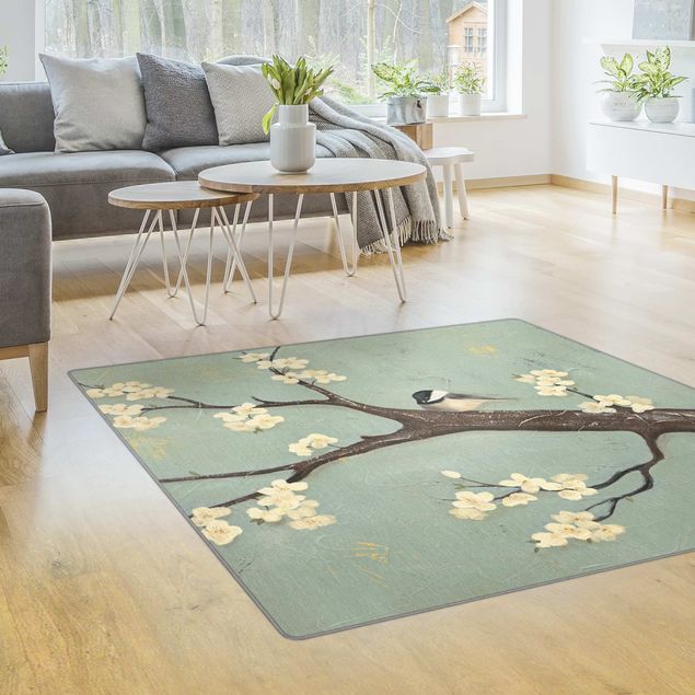 Moderne Teppiche Meise auf Kirschbaum