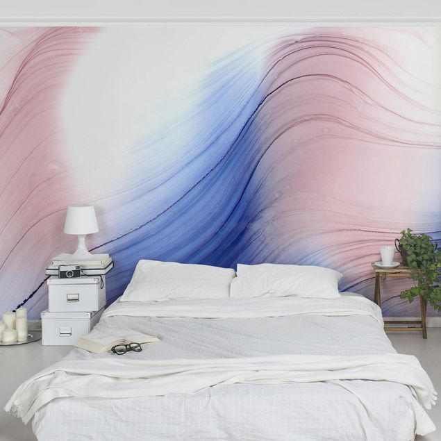 Fototapete abstrakt Melierter Farbtanz Blau mit Rosa