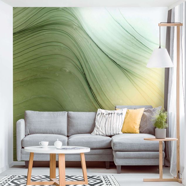 Fototapete abstrakt Meliertes Grün mit Honig