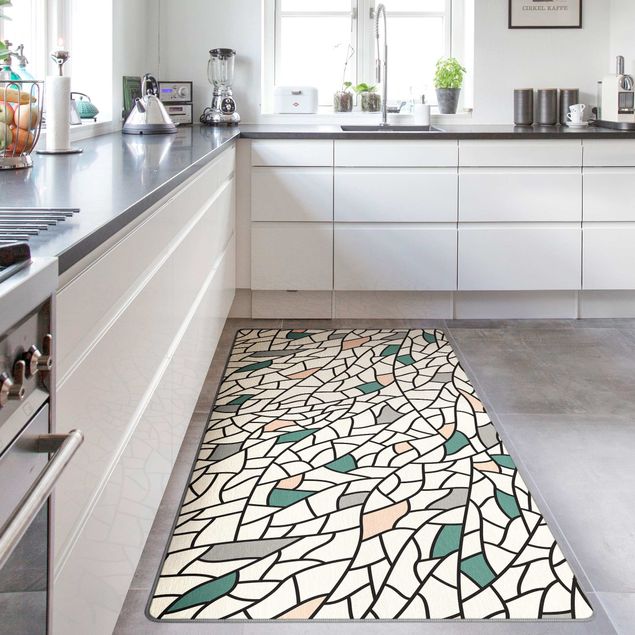 Moderner Teppich Mosaiklinien Muster Pastell
