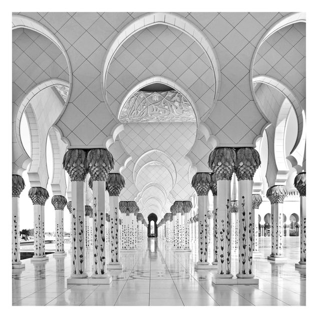 selbstklebende Tapete Moschee in Abu Dhabi Schwarz-Weiß