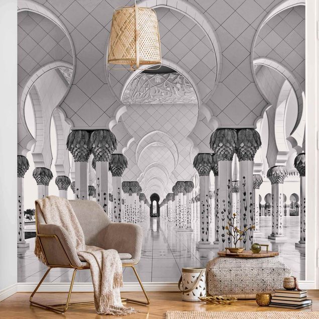 Design Tapeten Moschee in Abu Dhabi Schwarz-Weiß