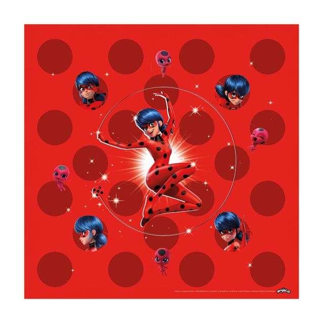 Vinyl-Teppich -Miraculous Ladybug auf roten Punkten - Quadrat 1:1