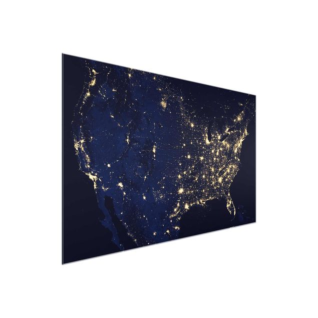 Glas Wandbilder NASA Fotografie USA von oben bei Nacht