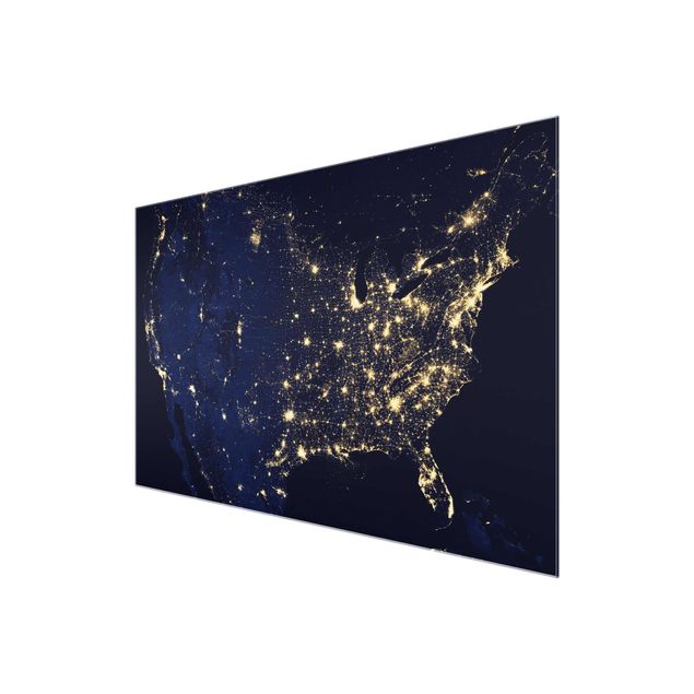 Glasbild - NASA Fotografie USA von oben bei Nacht - Querformat