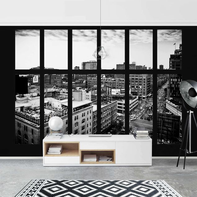 Fototapete Fenster New York Fensterblick schwarz-weiß