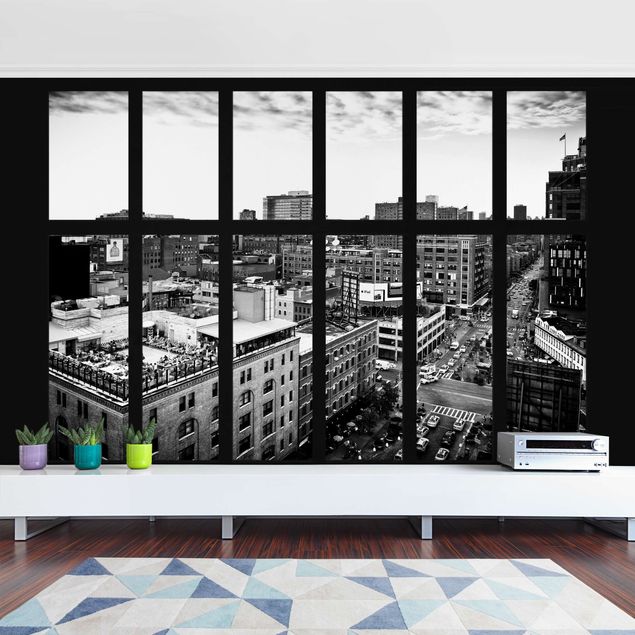 Design Tapeten New York Fensterblick schwarz-weiß
