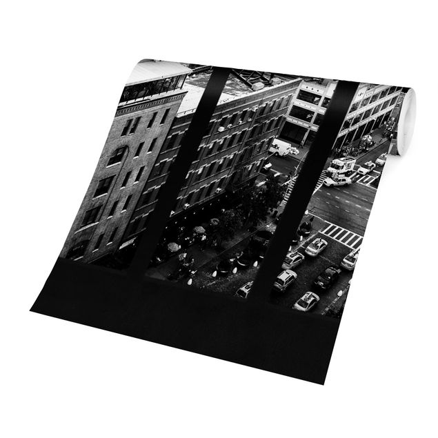 Fototapete Skyline New York Fensterblick schwarz-weiß