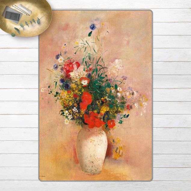 Teppich Blumen Odilon Redon - Vase mit Blumen (rosenfarbener Hintergrund)