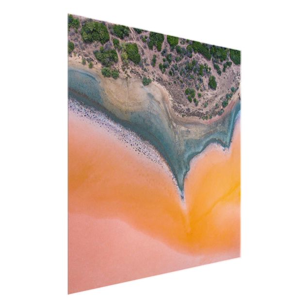 Glas Wandbilder Oranges Seeufer auf Sardinien