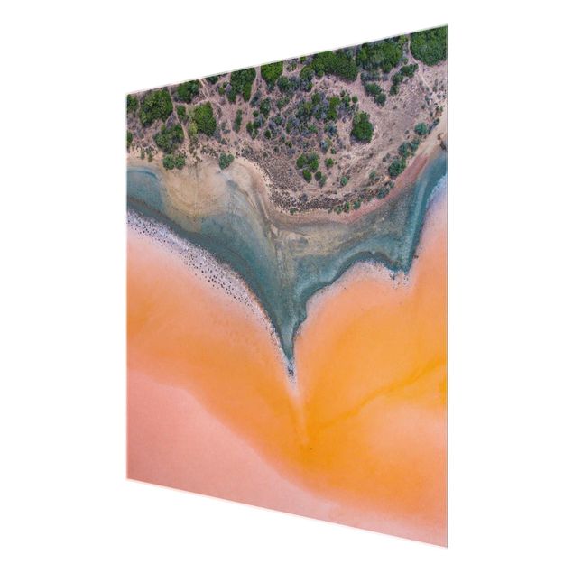 Glasbild - Oranges Seeufer auf Sardinien - Quadrat