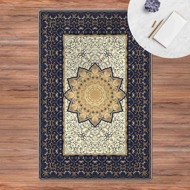 Teppich blau Orientalischer Teppich mit Sonne