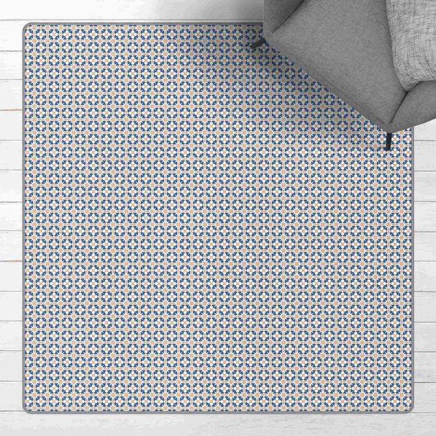 Vinyl Teppich Fliesenoptik Orientalisches Muster mit blauen Sternen