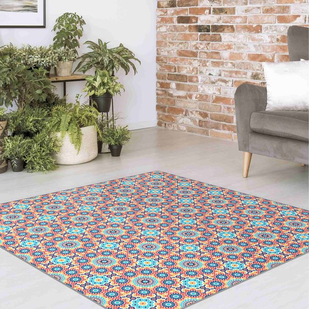 Moderner Teppich Orientalisches Muster mit bunten Blumen