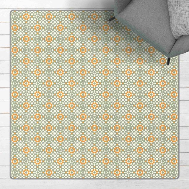 Teppich Fliesenoptik Orientalisches Muster mit gelben Blüten