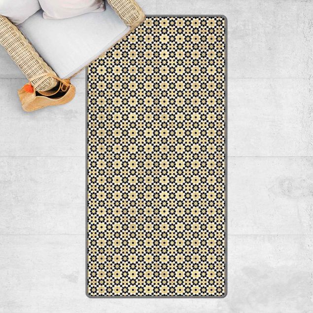 Teppich Fliesenoptik Orientalisches Muster mit goldenen Blüten
