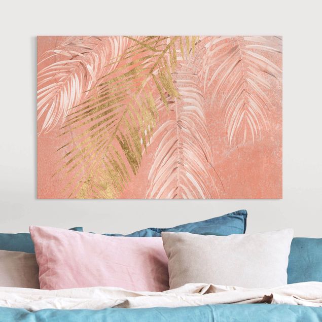 moderne Leinwandbilder Palmenblätter Rosa und Gold I