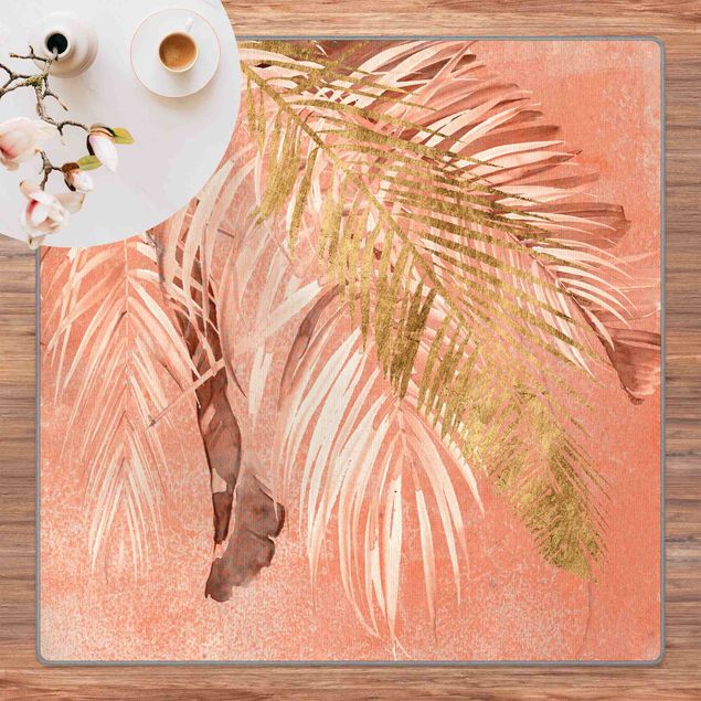 Teppich rosa Palmenblätter Rosa und Gold II