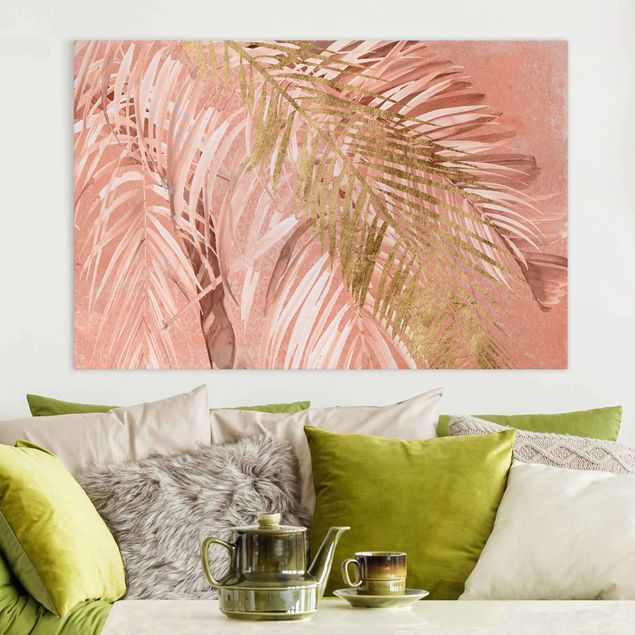 moderne Bilder auf Leinwand Palmenblätter Rosa und Gold II