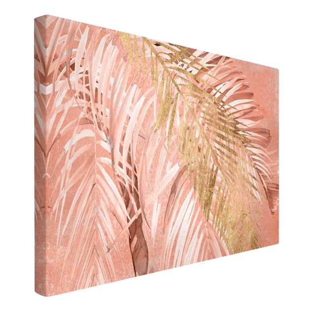 schöne Leinwandbilder Palmenblätter Rosa und Gold II