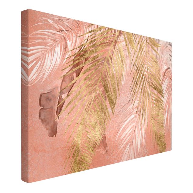 Leinwandbilder kaufen Palmenblätter Rosa und Gold III