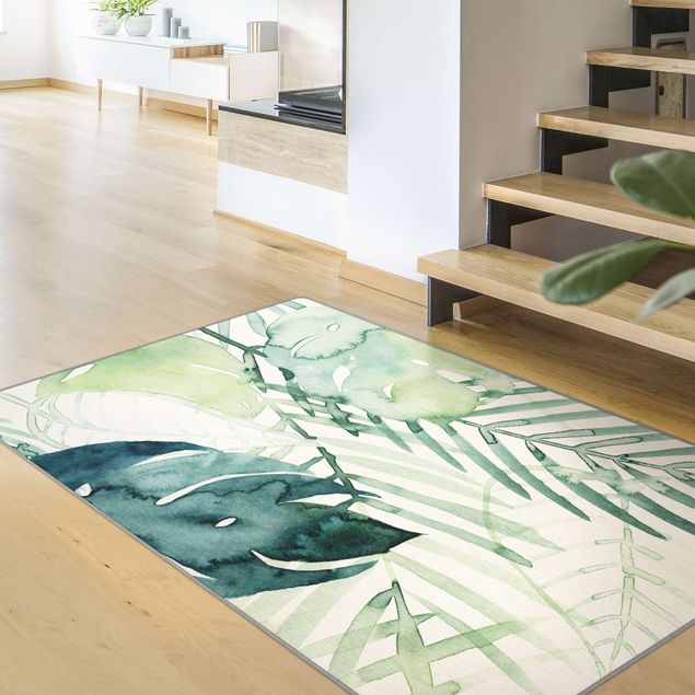 Teppich modern Palmwedel in Wasserfarbe I