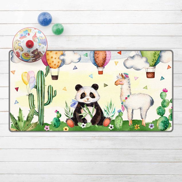 Spielteppich Panda und Lama Aquarell