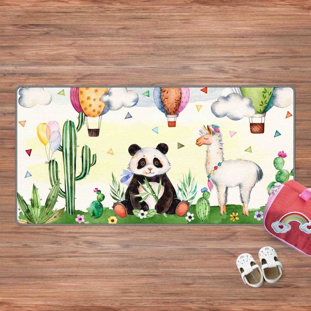 Moderne Teppiche Panda und Lama Aquarell