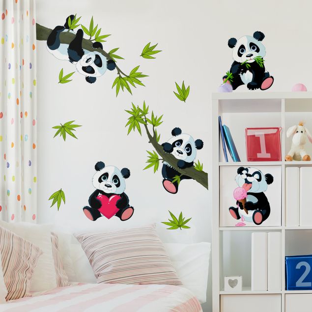 Wandsticker Panda Pandabären Set Herz