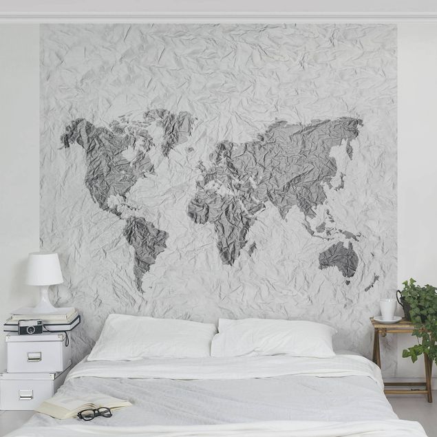 selbstklebende Tapete Papier Weltkarte Weiß Grau