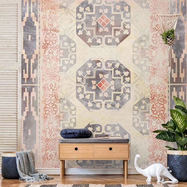 Tapeten Wohnzimmer modern Persisches Vintage Muster in Indigo IV