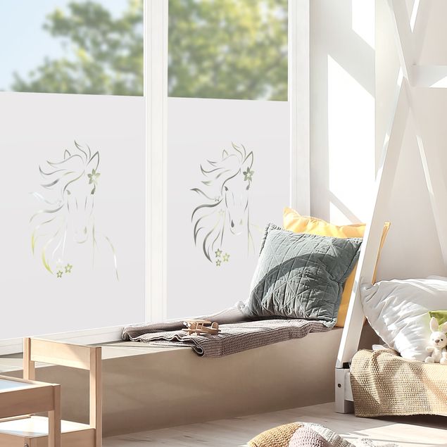 Klebefolie für Fenster mit Motiv Pferd mit Blüten