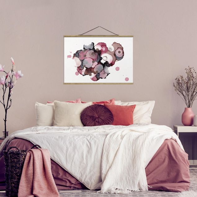 Stoffbilder mit Posterleisten Pink-Beige Tropfen mit Roségold