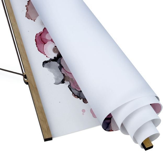 Stoffbild mit Posterleisten - Pink-Beige Tropfen mit Roségold - Querformat 3:2