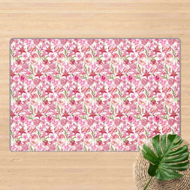 Teppich pink Pinke Blumen mit Schmetterlingen