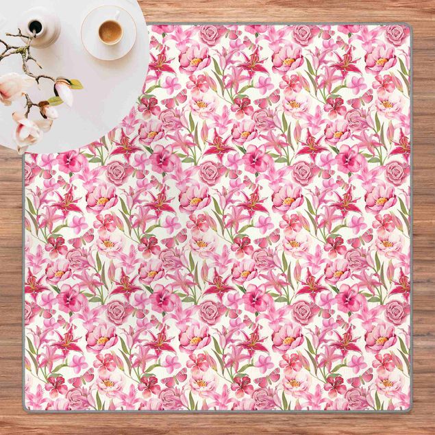 Große Teppiche Pinke Blumen mit Schmetterlingen