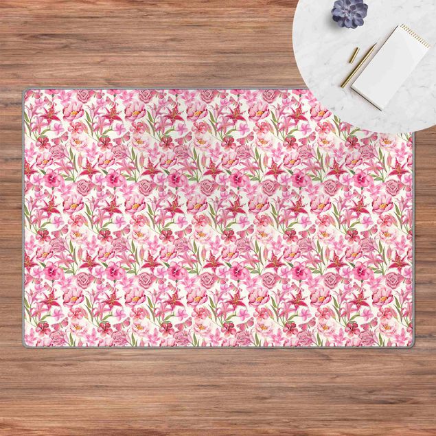 Große Teppiche Pinke Blumen mit Schmetterlingen