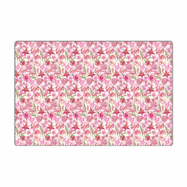 Teppich - Pinke Blumen mit Schmetterlingen