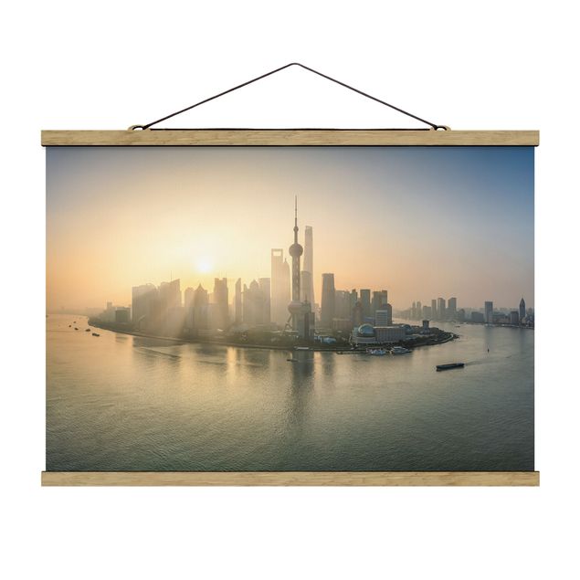 Stoffbild mit Posterleisten - Pudong bei Sonnenaufgang - Querformat 3:2