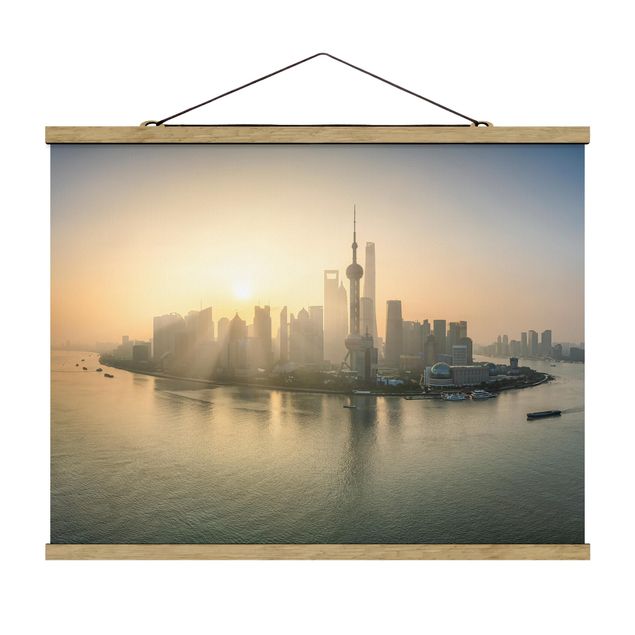 Stoffbild mit Posterleisten - Pudong bei Sonnenaufgang - Querformat 4:3