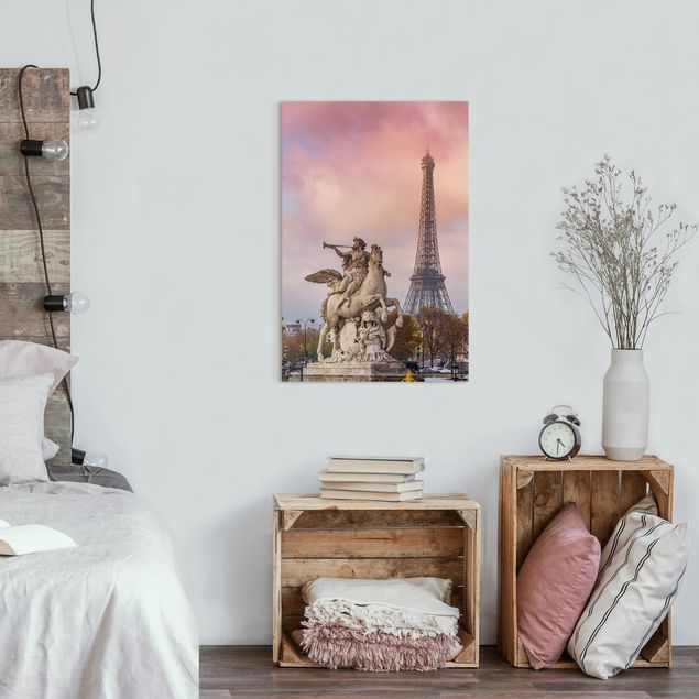 Leinwandbilder Städte Reiterstatue vor Eiffelturm