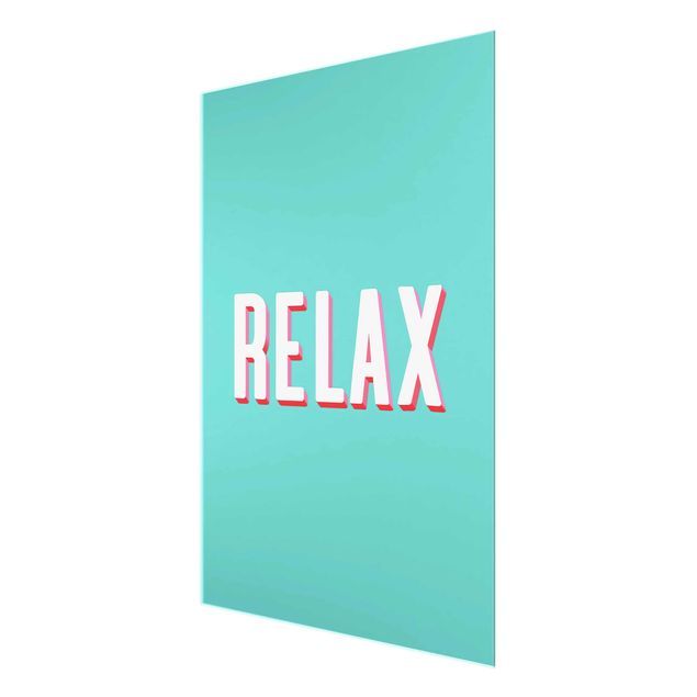 Glasbild - Relax Typo auf Blau - Hochformat