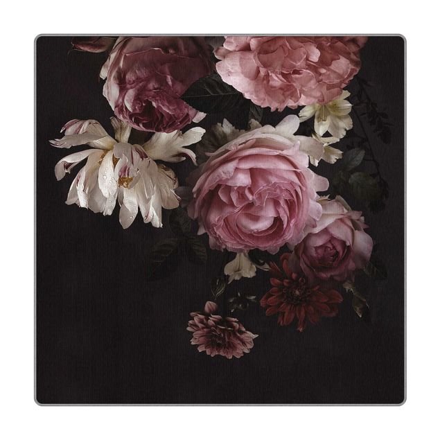 Teppich - Rosa Blumen auf Schwarz Vintage