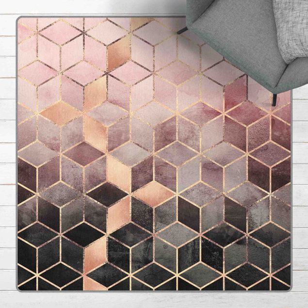 Abstrakte Teppiche Rosa Grau goldene Geometrie