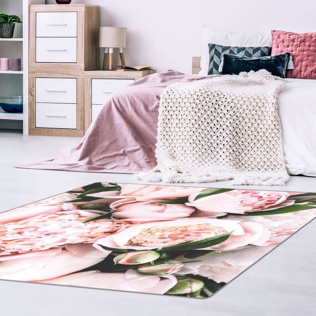 Große Teppiche Rosa Pfingstrosen mit Blättern