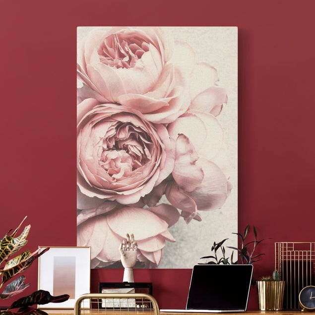 Leinwandbilder Blumen Rosa Pfingstrosenblüten Shabby Pastell