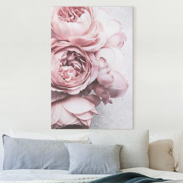 Leinwandbild Rose Rosa Pfingstrosenblüten Shabby Pastell