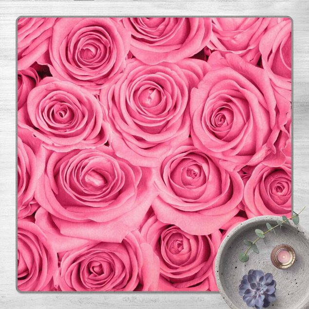 Teppich Blumenmuster Rosa Rosen