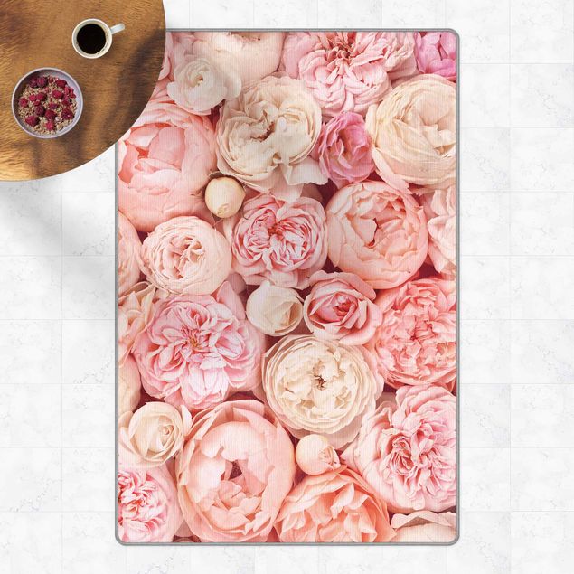 teppich mit blumenmuster Rosen Rosé Koralle Shabby
